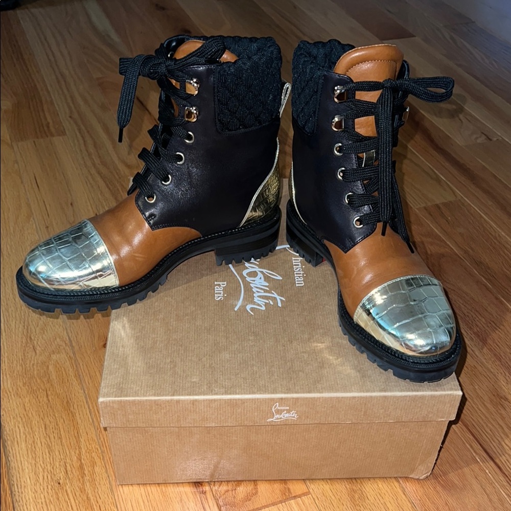 Christian Louboutin Leather Colorblock Pattern Combat Boots size 36.5